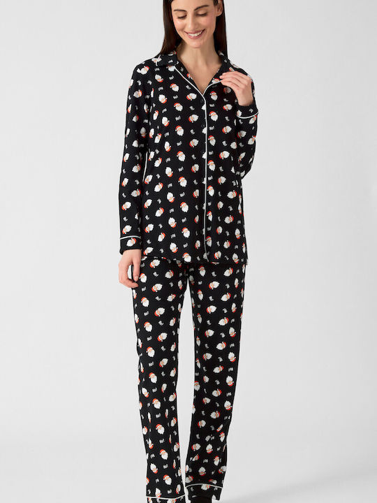 Minerva Winter Women's Pyjama Set Cotton Black X-mas