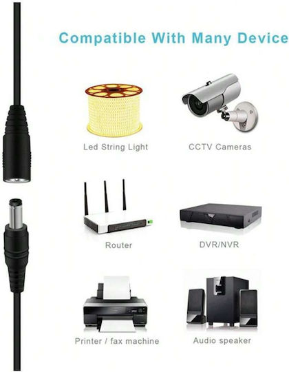 Cablu de Extensie pentru Alimentare Camere IP Zola 5 m Lungime Fabricat din ABS 12V DC Negru