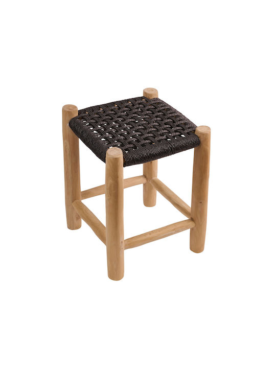 Stool For Living Room Wooden Noor Black Velvet-Black Metal 35x35x47cm