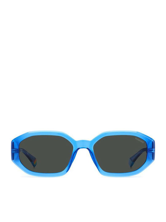 Polaroid Women's Sunglasses with Blue Plastic Frame and Gray Polarized Lens PLD6189/S MVU/M9