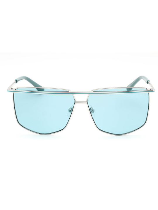 Guess Men's Sunglasses with Silver Metal Frame and Light Blue Lens GU7851 10V