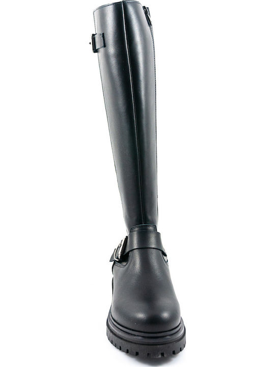 Leather Women's Boots with Rubber / Zipper Black