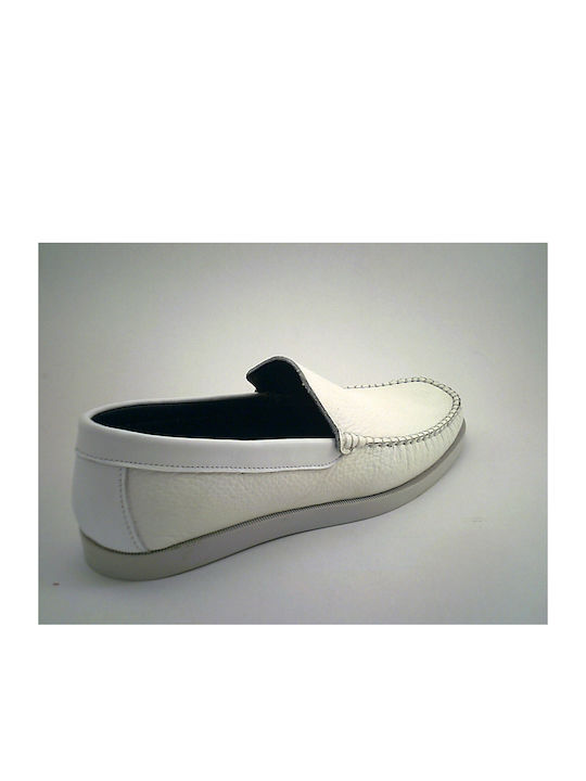 Steve Kommon Men's Leather Moccasins White