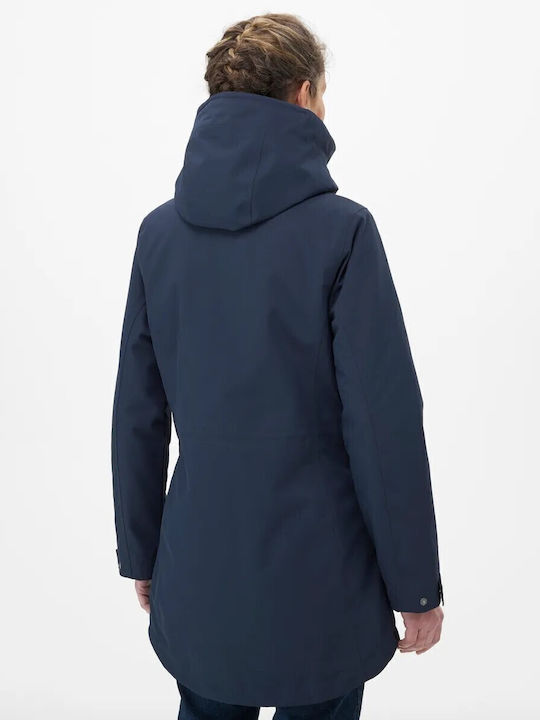 Women's for Hiking Long Parka Jacket Waterproof for Winter with Hood Navy Blue