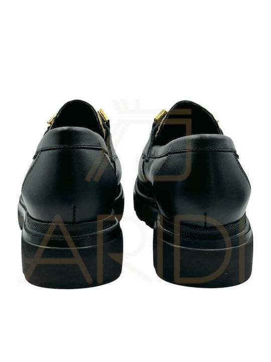 Leder Damen Mokassins in Schwarz Farbe