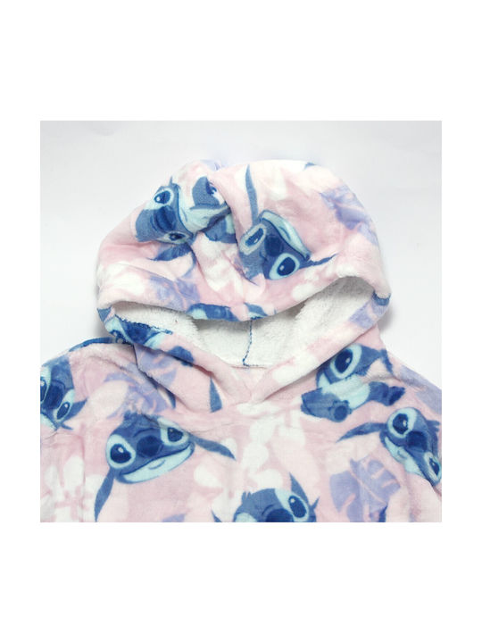 Disney Lilo & Stitch Παιδική Κουβέρτα Μπλούζα Fleece Coral Μανίκια Κουκούλα Aym076257 Ανοιχτό Ροζ
