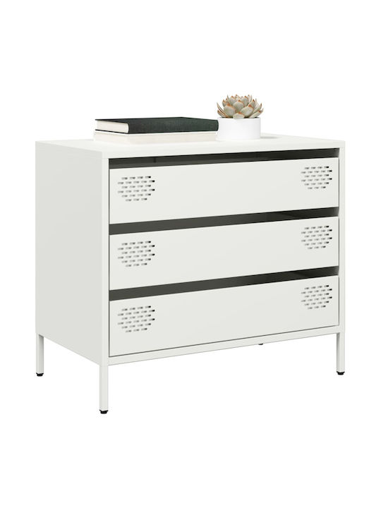 Metallic Chest of Drawers with 3 Drawers White 68x39x58.5cm