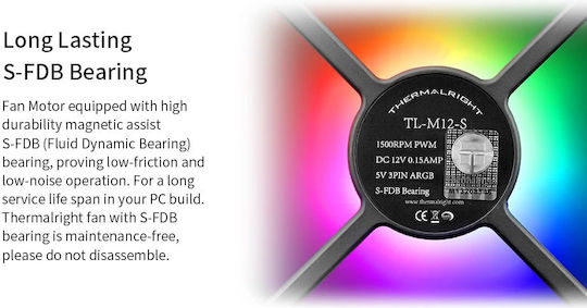 Thermalright Case Fan 120mm 1500rpm 47.6cfm with ARGB Lighting and 4-Pin PWM Connection