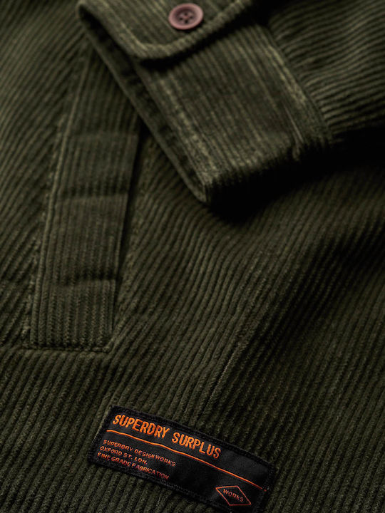 Surplus Long Sleeve Corduroy Overshirt In Regular Fit Olive