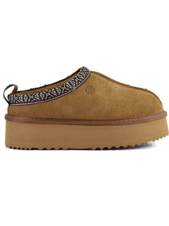 Closed Leather Women's Slippers Brown