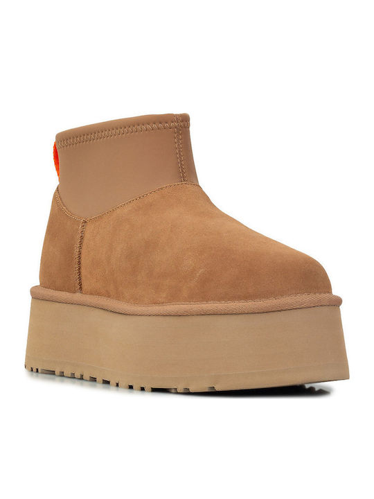 Classic Mini Dipper Leather Women's Ankle Boots Chestnut