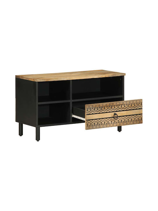 TV Stand from Solid Wood Black Velvet-Black Metal L80xW33.5xH46cm