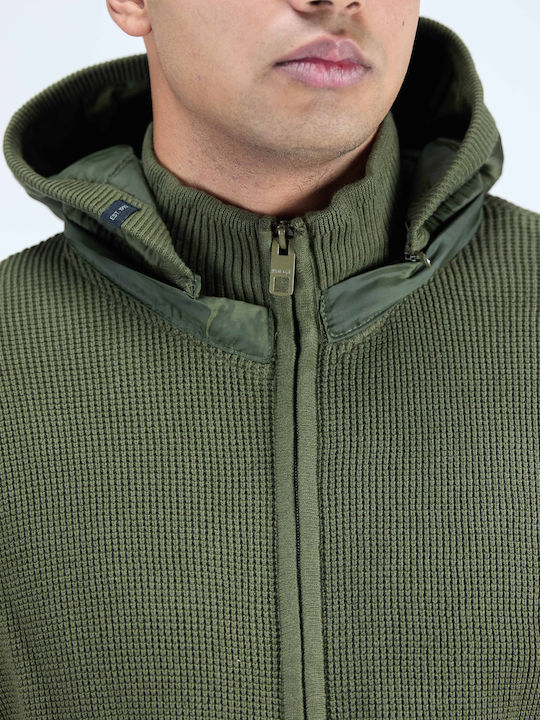 Indicode Men's Knitted Hooded Cardigan with Zipper Khaki