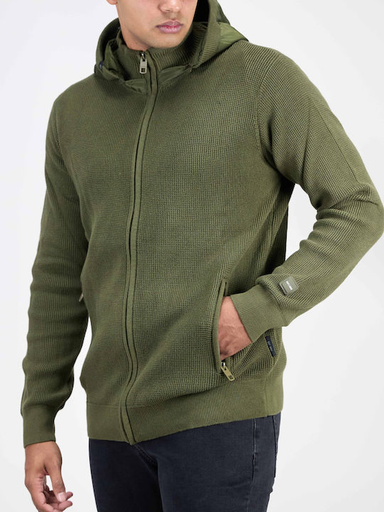 Men's Knitted Cardigan with Hood Khaki