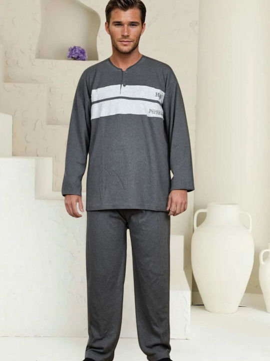 Rimoli Plus Size Men's Winter Cotton Pajamas Set Charcoal