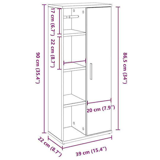 vidaXL Bathroom Cabinet L39xW22xH90cm White