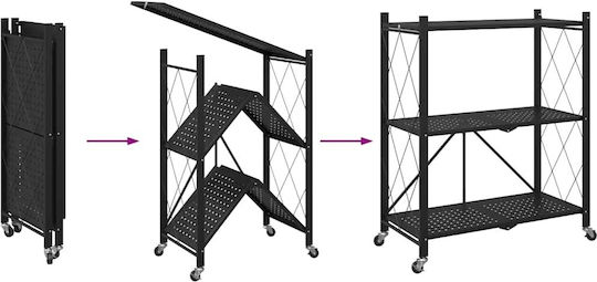 vidaXL Металик Кухненско Тролейче С 3 Позиции Черно 71x34x88см