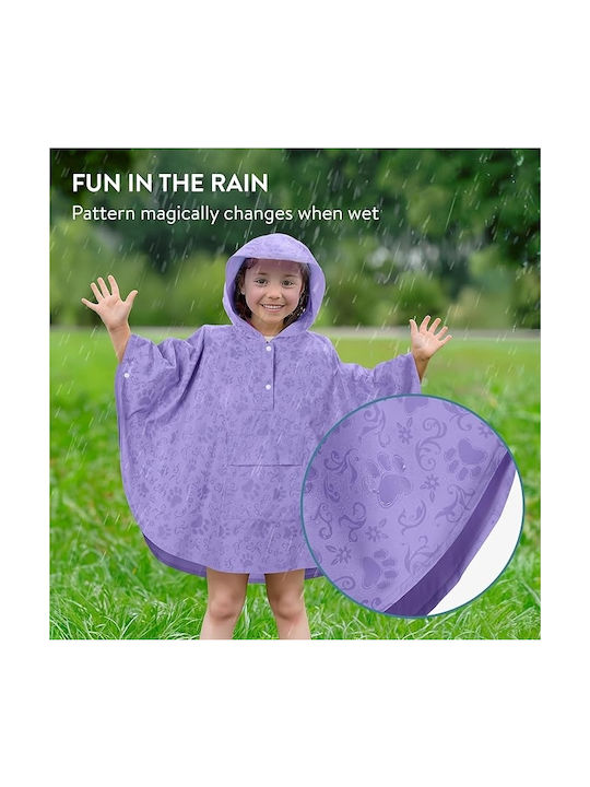 Jemidi Rain Poncho - Unisex Waterproof Poncho with Hood & Carrying Case for Kids 3 to 5 Years - Small - Purple Waterproof Kids Casual Jacket with Hood Purple