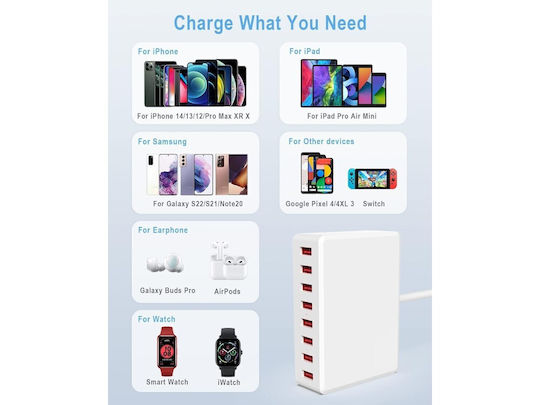 AJ Sparkit 8 USB 3.2 8 Port Hub with USB-A Connection & Charging Port and External Power Supply White