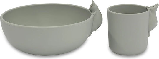 Konges Slojd Feeding Set made of Silicone Gray Cream Bunny 2pcs for 18+ months