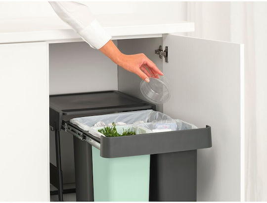 Brabantia Sort & Go Waste Bin Plastic Dark Grey and Jade Green 40.4x39.6x48.1cm