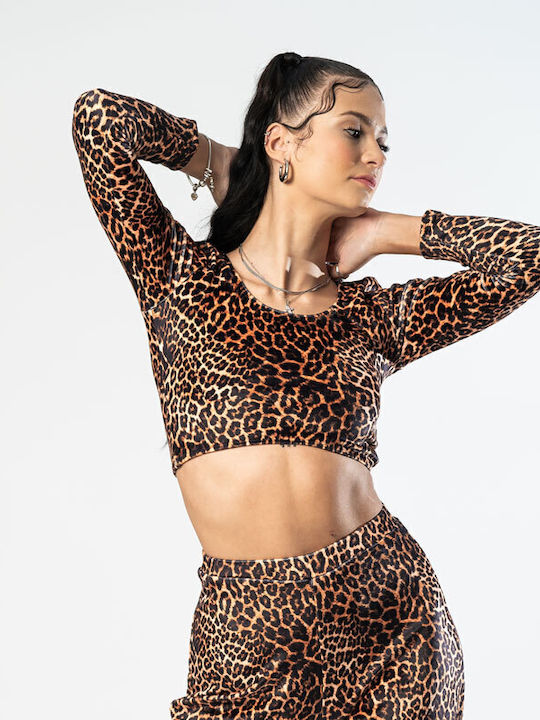 Bluza damă Crop Catifea Mânecă lungă Animal Print Leopard Velvet