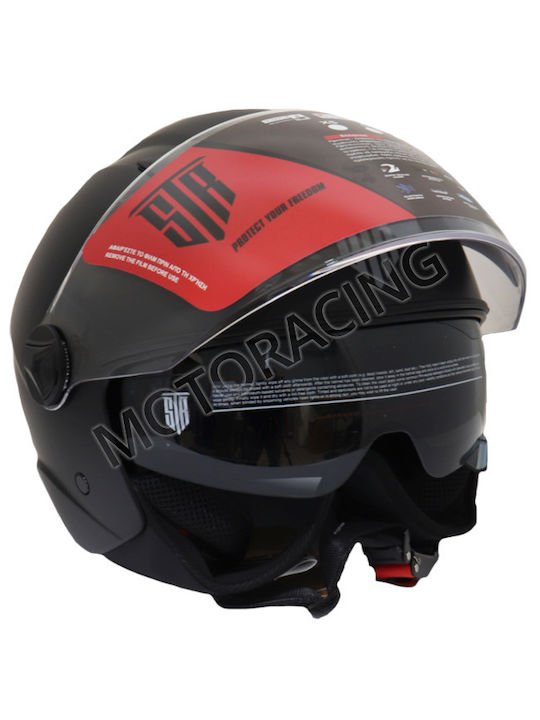 STR Citystar Black Matt Motorcycle Helmet Jet ECE 22.06 with Sunvisor