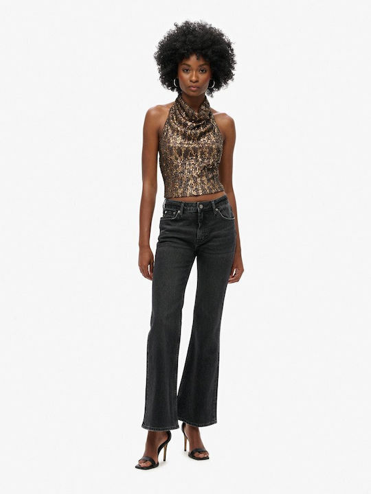 Women's Sleeveless Draped Top Gold Brown Brown