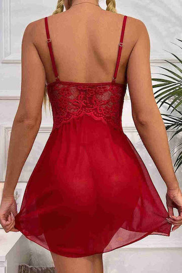 Merry See Sexy Damen Transparente Nachtkleid mit Slip Rot