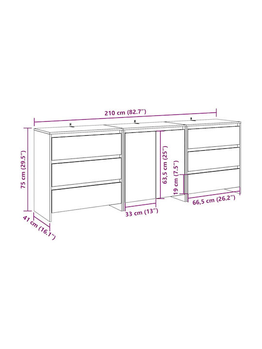 Sideboard Wooden with Drawers Coffee 70x41x75cm