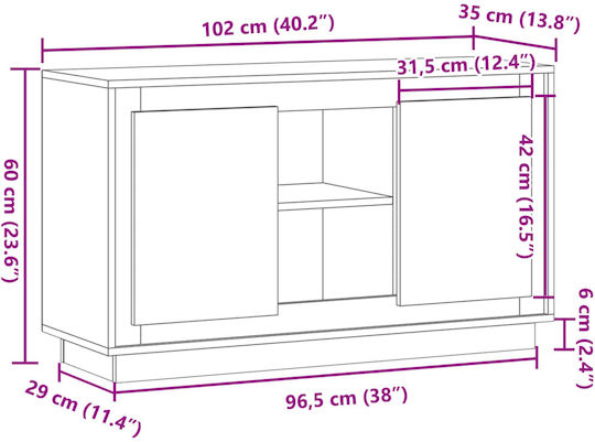 Sideboard Wooden with Drawers Coffee 102x35x60cm