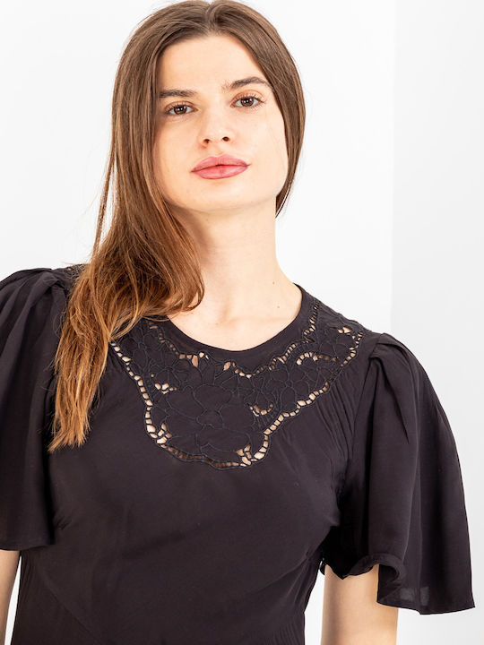 Rochie Maxi De Seară Neagră Cu Broderie Decupată