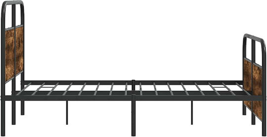 Double Wooden Brown Bed with Slats for Mattress 137x190cm