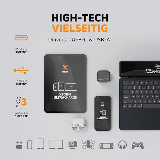 Xtorm Nova Ultra Power Bank 27600mAh 140W με Θύρα USB-A και 2 Θύρες USB-C Power Delivery / Quick Charge 3.0 Γκρι