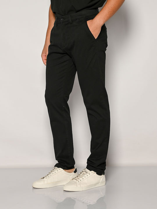 Pantaloni Chino Elastic cu Croială Slim Black