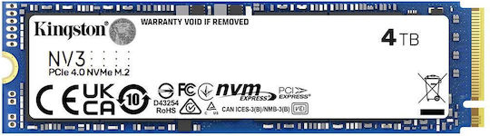 Kingston Nv3 SSD 4TB M.2 Type with PCI Express 4.0 Interface PS5 Compatible SNV3S/4000G