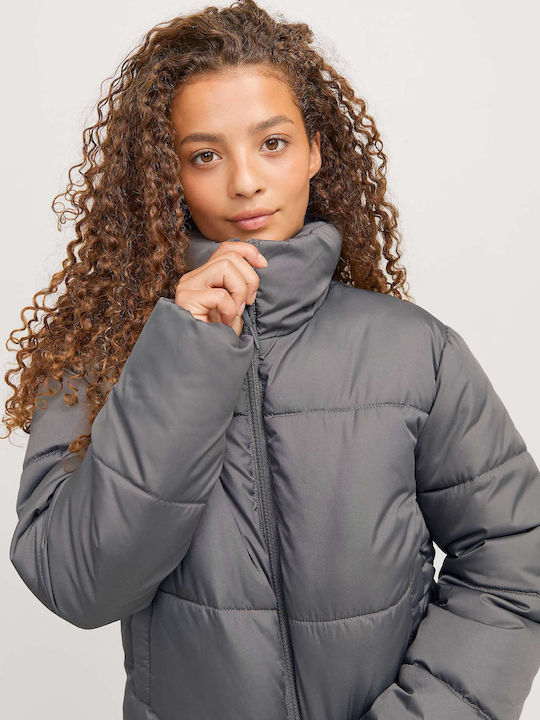 Women's Crop Puffer Jacket for Winter Grey