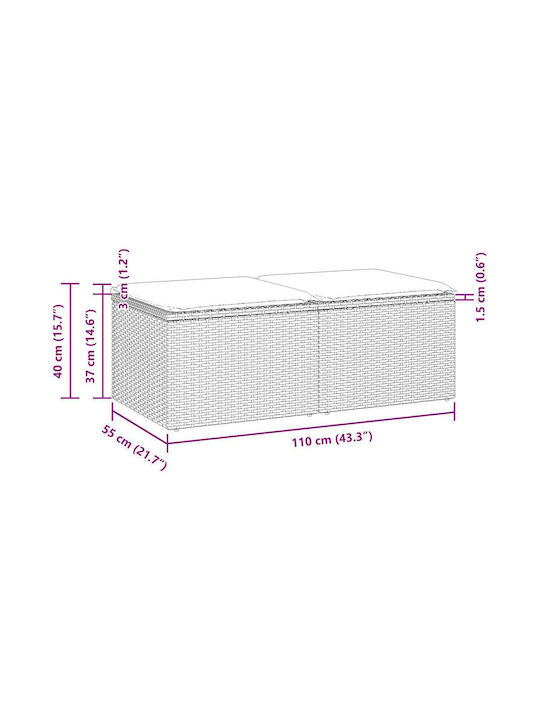 Gartenhocker Würfel Außeneinsatz Rattan mit Beigem Kissen 2 Stück 55x55x37cm
