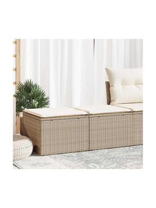 Gartenhocker Würfel Außeneinsatz Rattan mit Beigem Kissen 2 Stück 55x55x37cm
