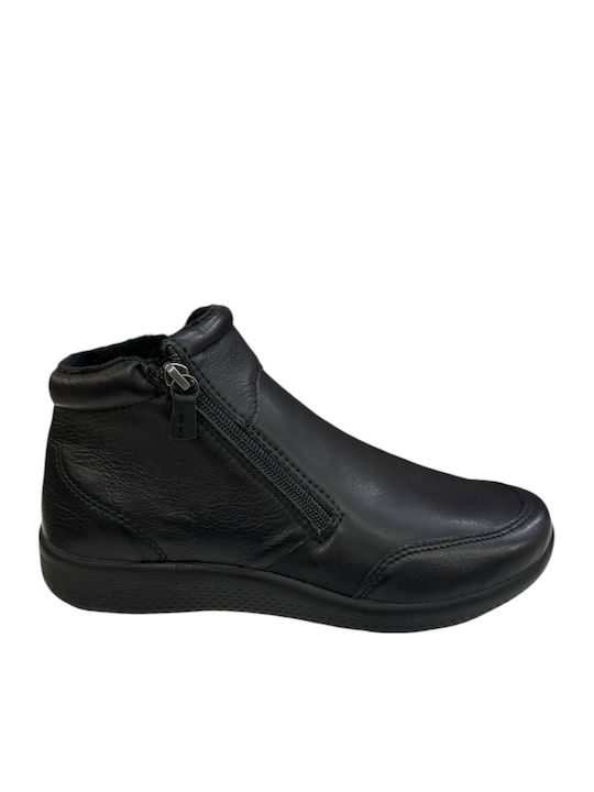 Leder Stiefeletten Damen Schwarz