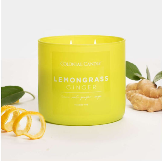 Scented Candle 3 wicks Glass Container Lemongrass Ginger 411 Line Pop Color