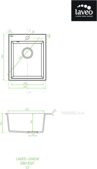Laveo Chiuvetă Bucătărie Drop-In Din Granit Lichid L39xL48cm Neagră