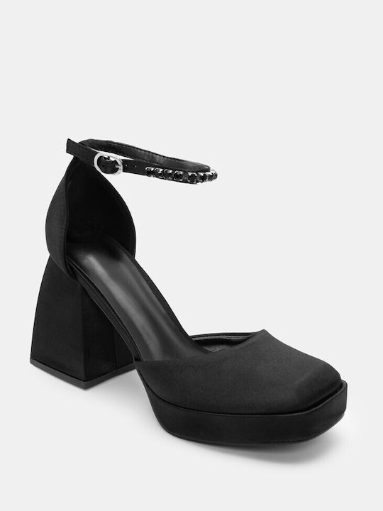 Luigi Pointed Toe Black High Heels with Strap