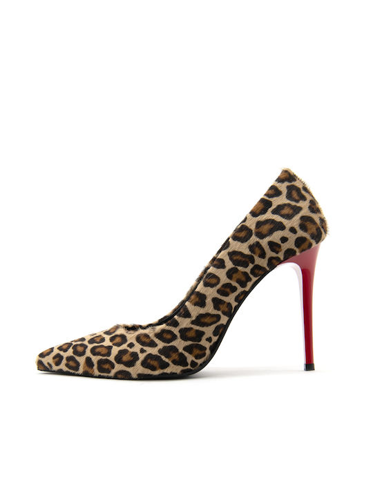 I Athens Leather Brown High Heels Animal Print