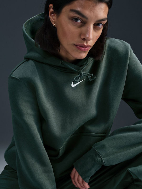 Long Women's Sweatshirt Hooded Vintage Green / Sail