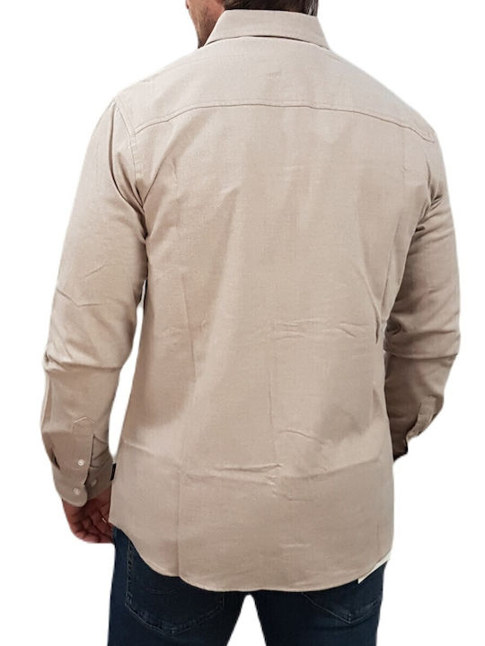 Μακρυμάνικo Overshirt σε Κανονική Γραμμή Silver Mink, Ecru