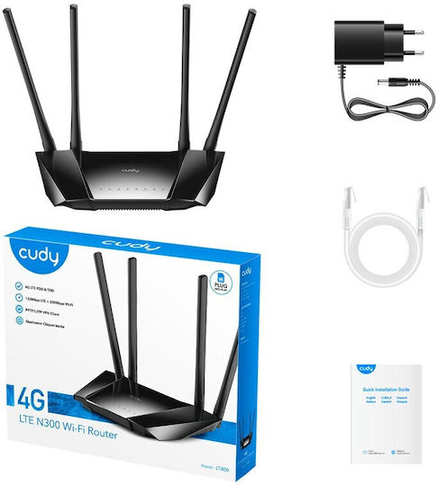 Cudy LT400 v2 Wireless 4G Router Wi‑Fi 4 with 4 Ports