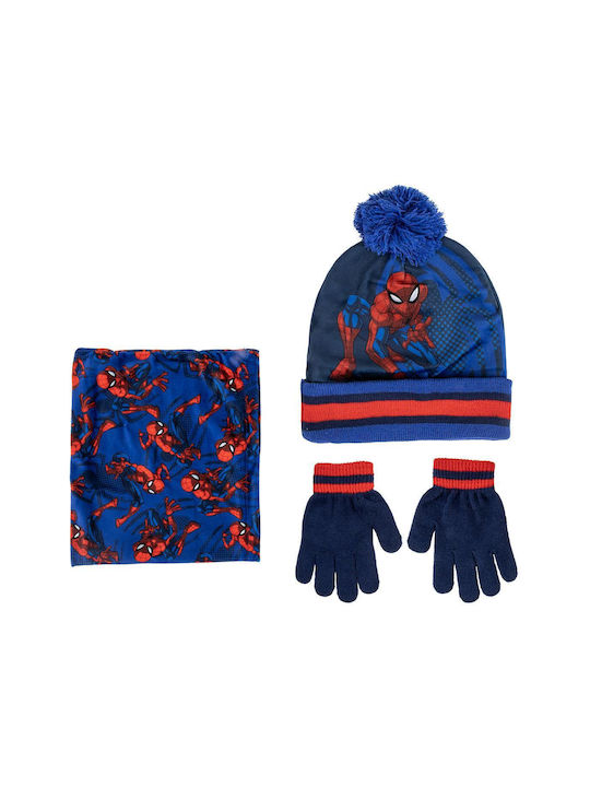 Arnetta Spiderman Kids Beanie Set with Scarf & Gloves Knitted Blue 3pcs