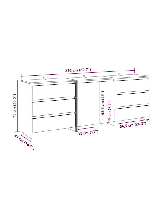 Bufet cu Sertare Technical Oak 140x41x75cm