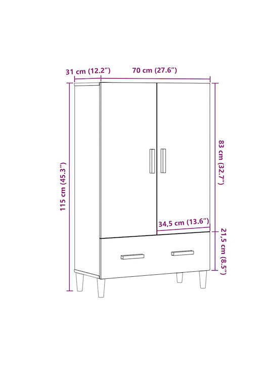 Double Door Wardrobe Oak 70x31x115cm